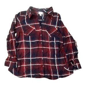 Isabel Maternity Red Blue Plaid Button Down Tie Front Shirt, Size Medium